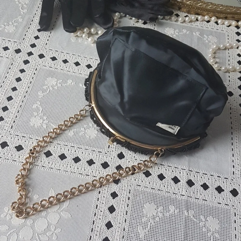 Vintage 1960s Black Beaded Evening Bag: Convertible Clutch - Picture 7 of 9